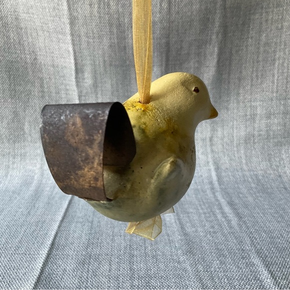 Rustic Yellow Hanging Ceramic Bird Gold Ribbon Ornament Chickadee Figurine Decor - Picture 6 of 15